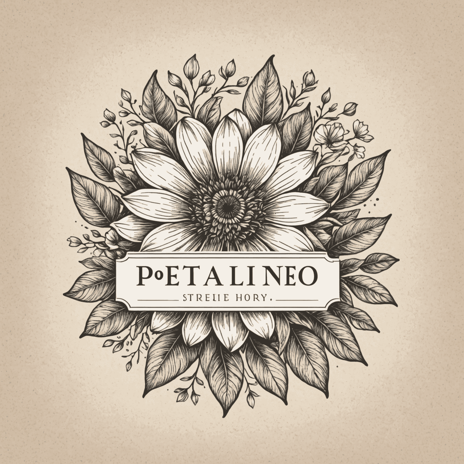 Ręcznie rysowane logo Petalineo z eleganckimi kwiatowymi elementami