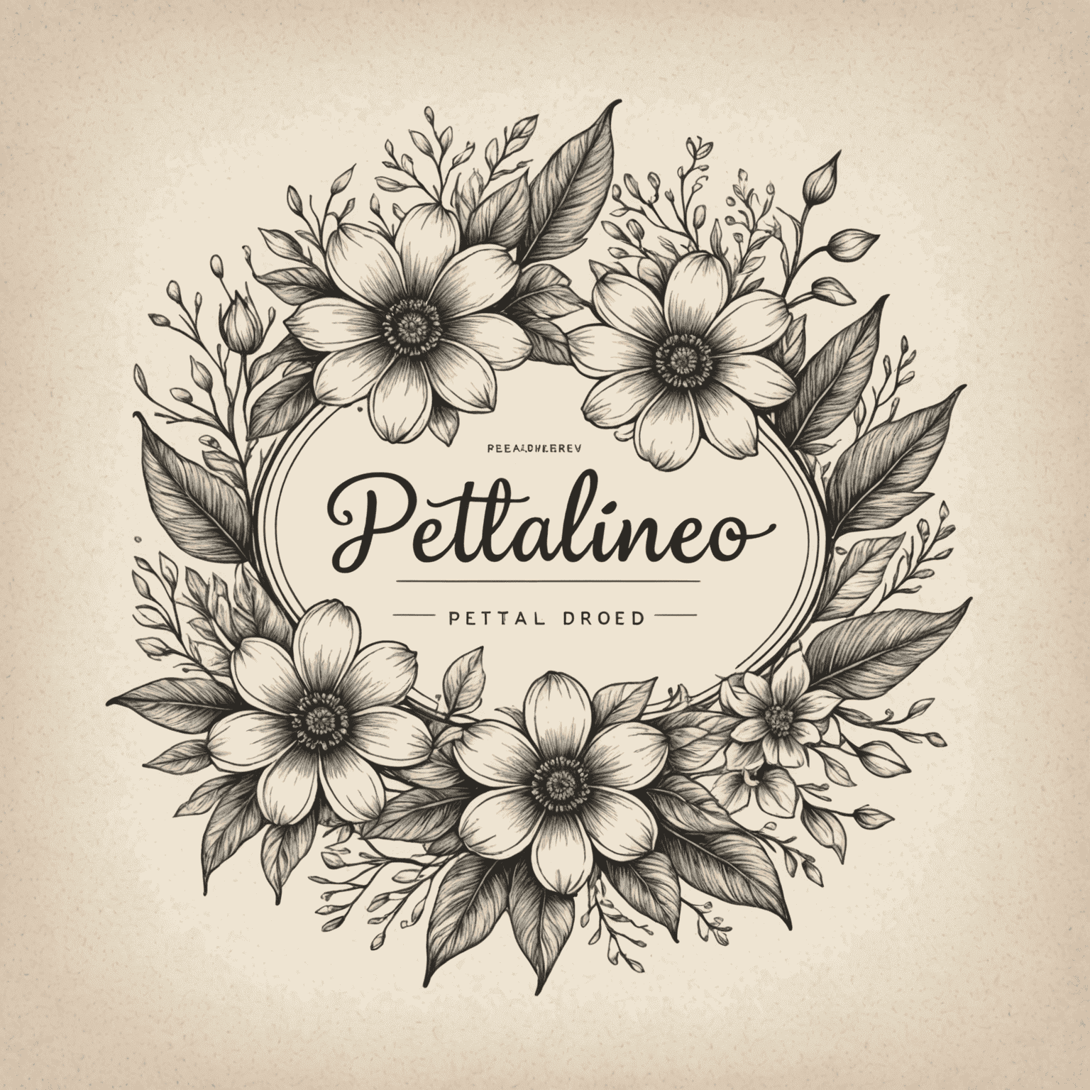 Ręcznie rysowane logo Petalineo z eleganckimi kwiatowymi elementami