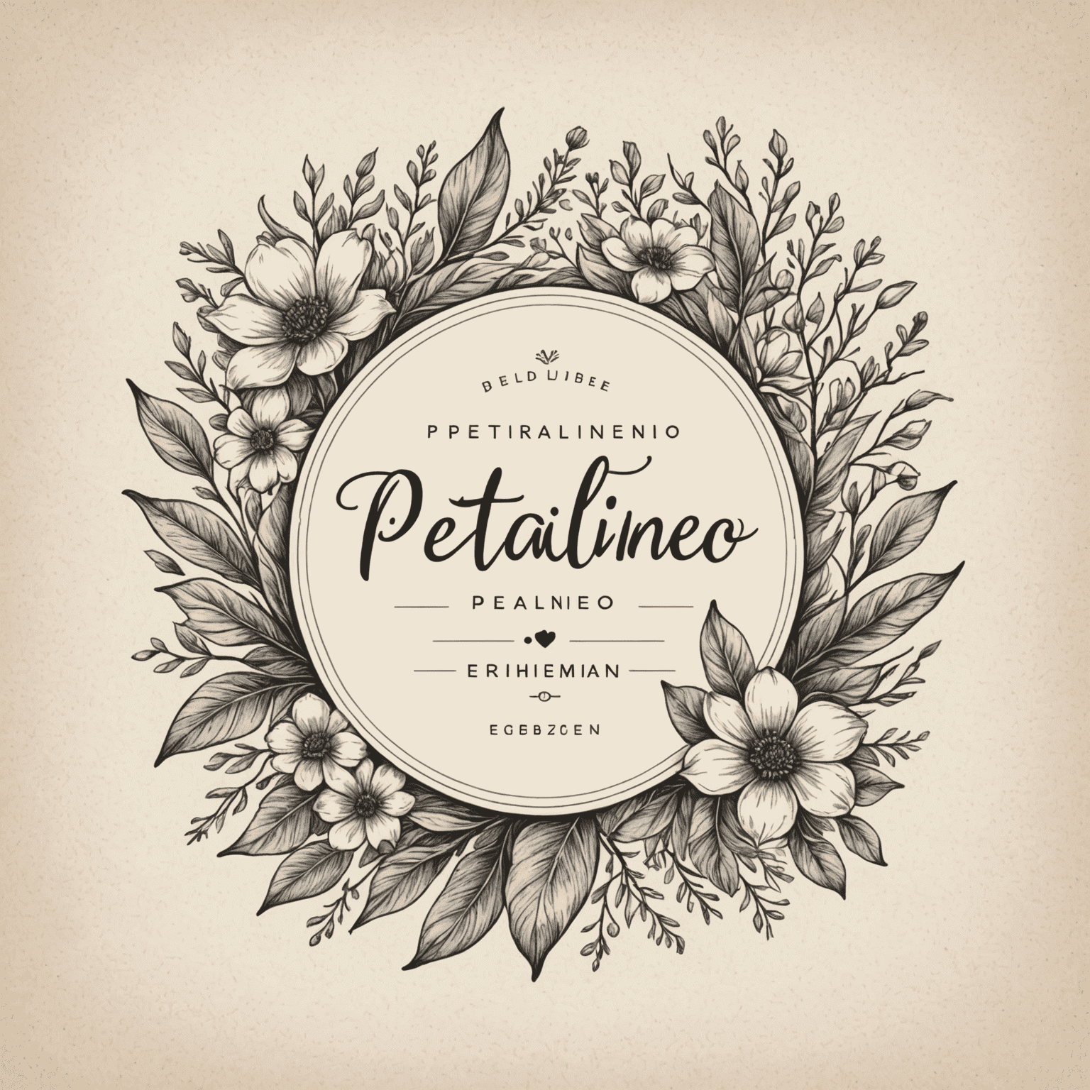 Ręcznie rysowane logo Petalineo z eleganckimi kwiatowymi elementami