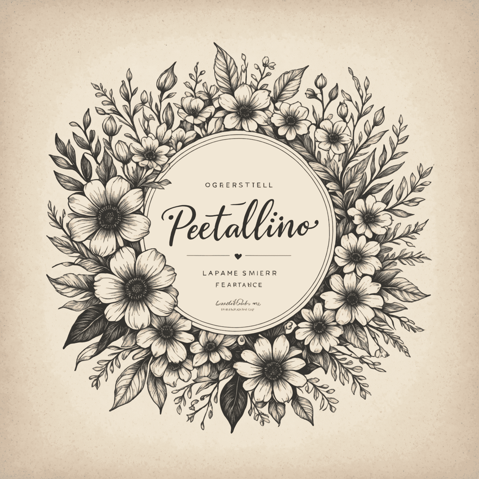 Ręcznie rysowane logo Petalineo z eleganckimi kwiatowymi elementami