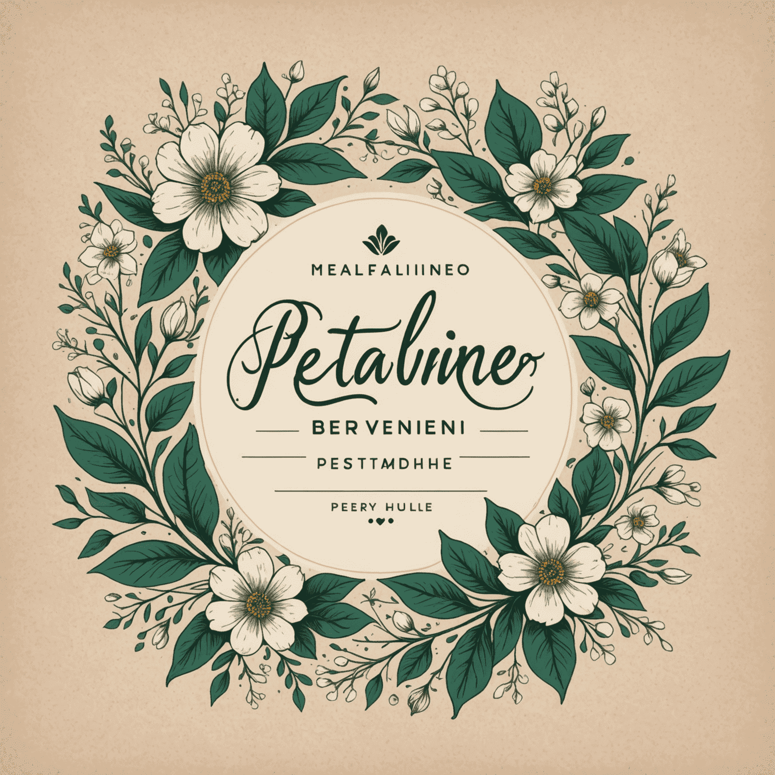 Ręcznie rysowane logo Petalineo z eleganckimi kwiatowymi elementami