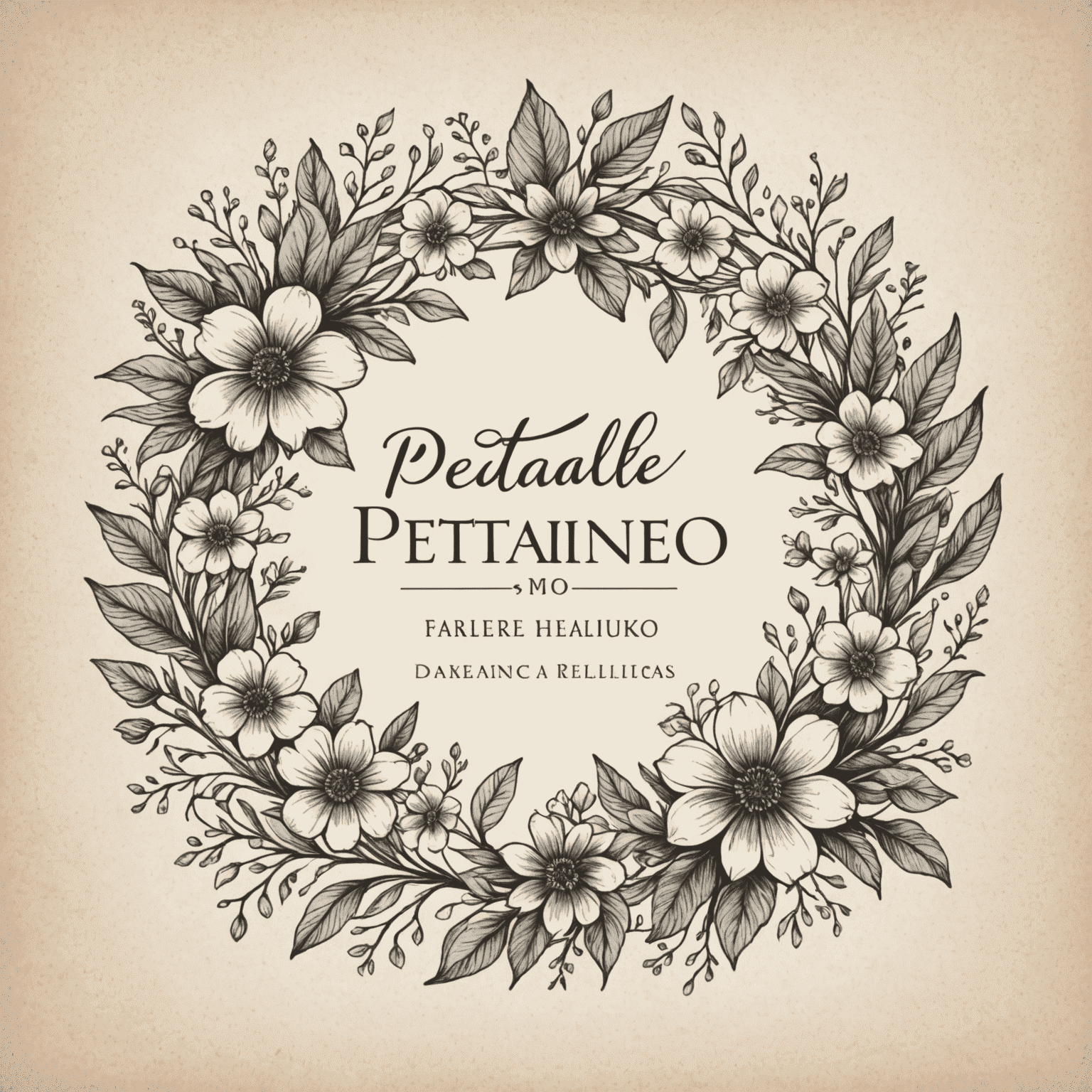 Ręcznie rysowane logo Petalineo z eleganckimi kwiatowymi elementami
