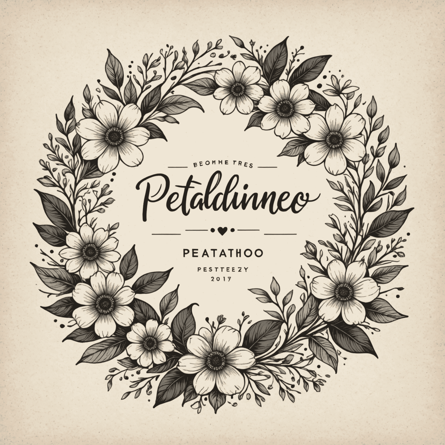 Ręcznie rysowane logo Petalineo z eleganckimi kwiatowymi elementami
