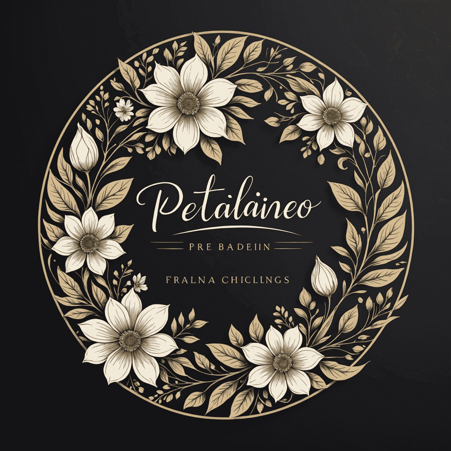 Ręcznie rysowane logo Petalineo z eleganckimi kwiatowymi elementami